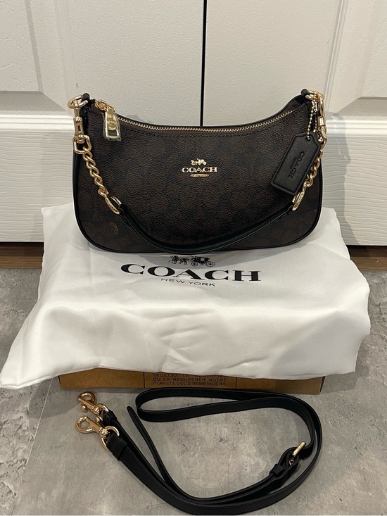 Coach Handbags - Coach Signature Canvas Black Gold Shoulder Crossbody Bag BNWT